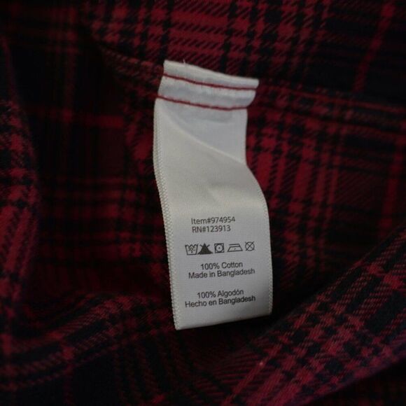 Jachs Red Red Plaid Flannel Medium Collared Dress Shirt Pocket Front - Picture 9 of 10